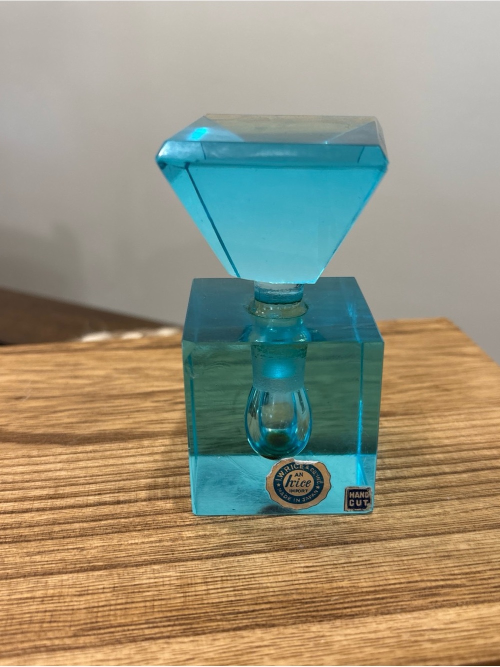 Vintage Irice 1930s Blue Glass Perfume Bottle - Hand Cut